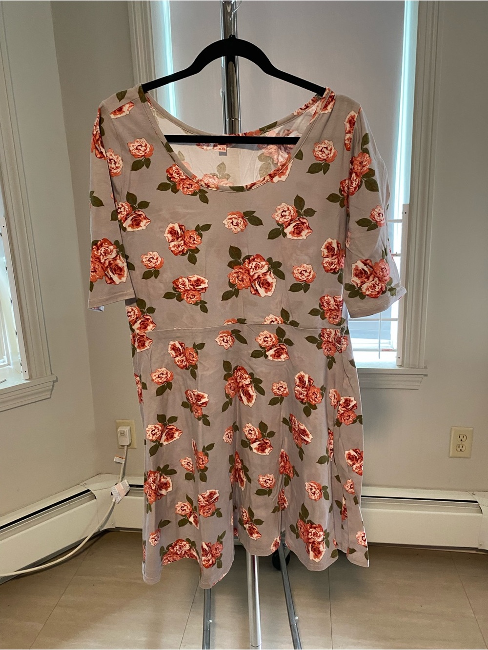 BONGO Lavender Floral Scoop-Neck Tunic Dress with Rose Print